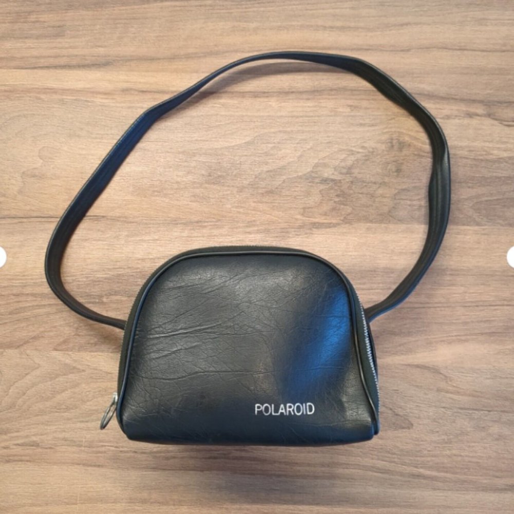 Vintage Faux Leather Polaroid Camera Bag Black Vinyl Carrying Case Shoulder Bag